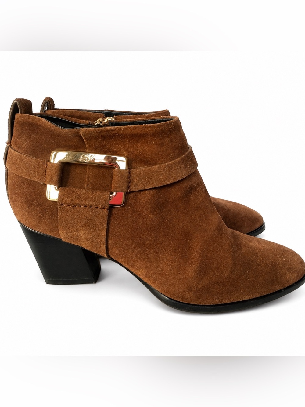 Roger Vivier Très Vivier Suede Buckle Ankle Boots Brown EU 39 US 8.5-9